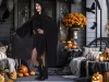 Peleryna halloween długa czarna płaszcz z kapturem przebranie strój kostium