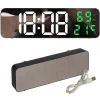 Zegar elektroniczny cyfrowy LED budzik termometr lustro stojący USB baterie