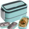 Śniadaniówka z przegródkami piętrowy pojemnik xxl sztućce lunchbox 1400ml