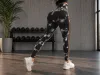 Legginsy damskie push up marmurkowe wysoki stan modelujące fitness S/M