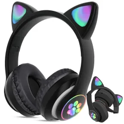 Bezprzewodowe słuchawki bluetooth z radiem FM, MP3, podświetlane kocie uszy