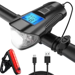 Lampka rowerowa przednia tylna LED licznik km klakson dzwonek głośny 3w1 Verk model 14490