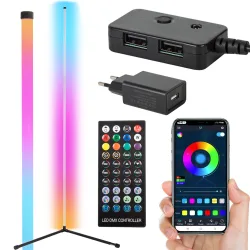 Lampa stojąca podłogowa narożnikowa RGB LED do sypialni z aplikacją 1,5 m