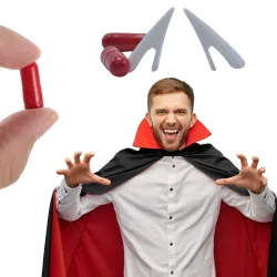 Zestaw wampira Dracula wilkołak sztuczne zęby na Halloween z sztuczną krwią