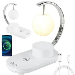 Lampka księżyc RGB z ładowarką indukcyjną 10W, LED, USB, głośnik Bluetooth