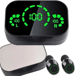 Słuchawki douszne bluetooth bezprzewodowe z etui ładującym led i mikrofonem