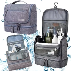 Kosmetyczka podróżna organizer z haczykiem duża unisex wodoodporna szara