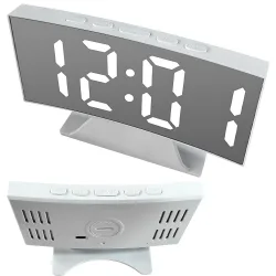 Zegar elektroniczny cyfrowy LED budzik termometr lustro stojący USB pamięć Verk model 27630