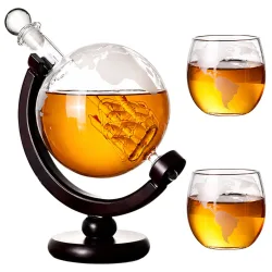 Karafka do whisky globus 2 szklanki zestaw prezentowy elegancki dekoracyjny