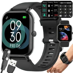 Smartwatch zegarek damski męski z gumowym paskiem sportowy Bluetooth rozmowy czarny Verk 06338_CZ