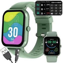 Smartwatch damski i męski z gumowym paskiem, sportowy, Bluetooth, rozmowy, zielony, model 06338_Z