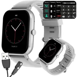 Smartwatch zegarek damski męski z gumowym paskiem sportowy Bluetooth rozmowy szary