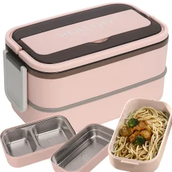 Śniadaniówka z przegródkami piętrowy pojemnik xxl sztućce lunchbox 1400ml
