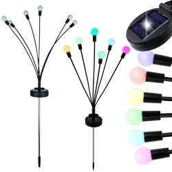 Lampki ogrodowe solarne kuleczki 2 sztuki po 6 lampek LED RGB długie 70 cm