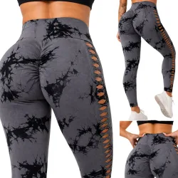 Legginsy damskie push up marmurkowe wysoki stan modelujące fitness S/M
