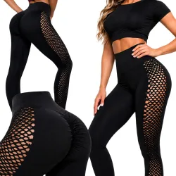 Legginsy damskie push up modelujące długie wysoki stan fitness czarne L/XL