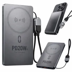 Powerbank szybkie ładowanie 5000 mah 20w usb-c usb-l qc 3.0 bezprzewodowy