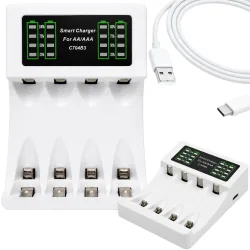 Ładowarka do akumulatorków paluszków aa aaa usb c lcd szybkie ładowanie