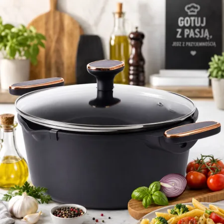 Garnek rondel głęboki z pokrywką indukcja gaz powłoka non stick 5l