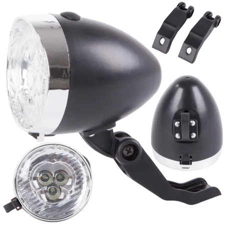 Oświetlenie rowerowe przednie lampka na rower 3 led baterie retro chrom