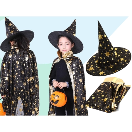 Strój przebranie kostium czarodziej czarodzieja halloween peleryna kapelusz