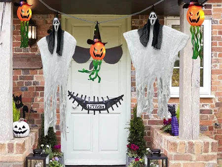 Dekoracja halloween wisząca ozdoba duch maska krzyk szkielet zjawa 90 cm