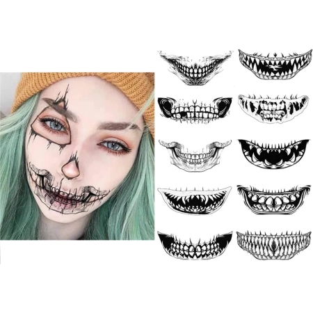 Tatuaż halloween sztuczny zęby realistyczny zmywalny tymczasowy przebranie