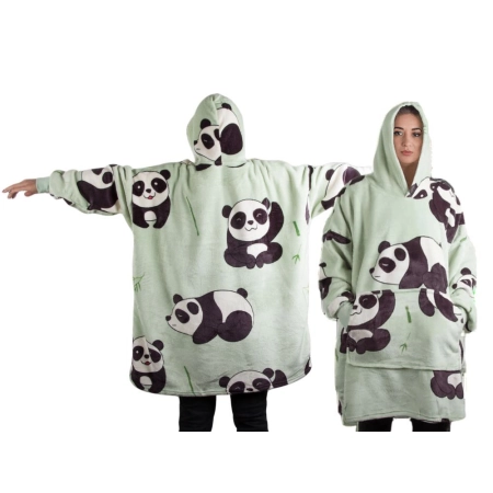 Ciepła bluza panda koc oversize xxl 2w1 gruba futrzak miękka z kapturem