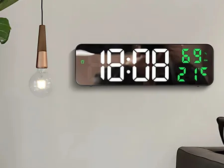 Zegar elektroniczny cyfrowy LED budzik termometr lustro stojący USB baterie