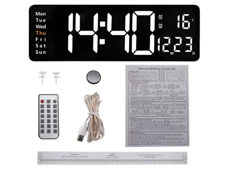 Zegar alarm elektroniczny cyfrowy led wiszący data temperatura budzik dni