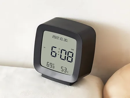 Zegar budzik z datą i temperaturą z funkcją drzemki lcd wilgoć w powietrzu