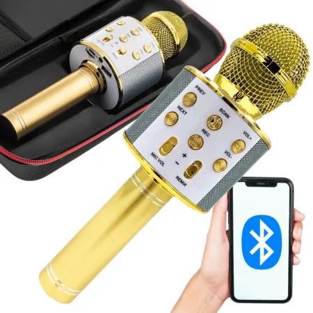 Mikrofon bezprzewodowy Bluetooth głośnik karaoke okrągły z etui różne tryby