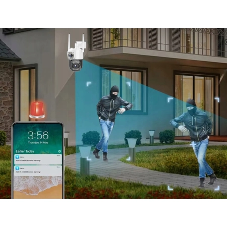 Kamera z dwoma obiektywami ethernet zewnętrzna obrotowa detektor ruchu ip 4g