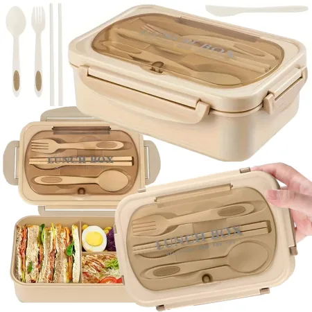 Lunchbox śniadaniówka pojemnik na śniadanie obiad z przegródkami sztućce