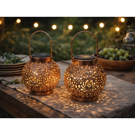 Lampion solarny ozdobny LED latarnia słoneczna złota miedziana wisząca