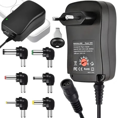 Zasilacz uniwersalny regulowany 3V-12V z 6 końcówkami DC i wyjściem USB