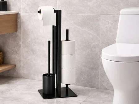 UCHWYT WIESZAK NA PAPIER TOALETOWY Z PÓŁKĄ NA TELEFON CZARNY LOFT WC STAL