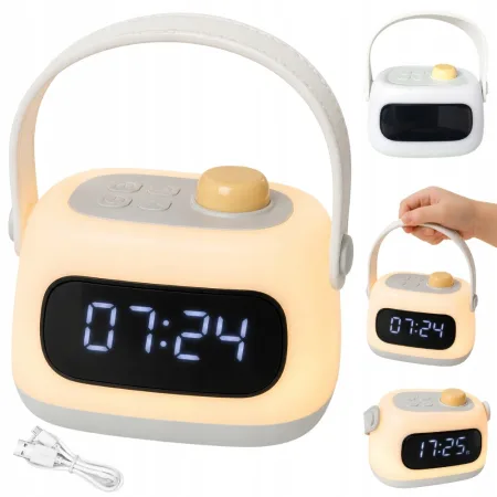 Lampka nocna LED z zegarem cyfrowym, budzikiem, timerem i akumulatorem model 12415