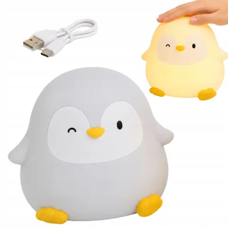 Lampka nocna pingwin LED dla dzieci miękka dotykowa silikonowa USB-C timer