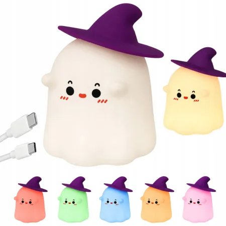 Lampka nocna LED duszek dekoracja Halloween RGB timer dotykowa silikonowa