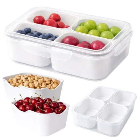 Pojemnik na przekąski żywność 4 przegródki z przykrywką lunchbox piknik