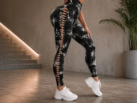 Legginsy damskie push up marmurkowe wysoki stan modelujące fitness S/M