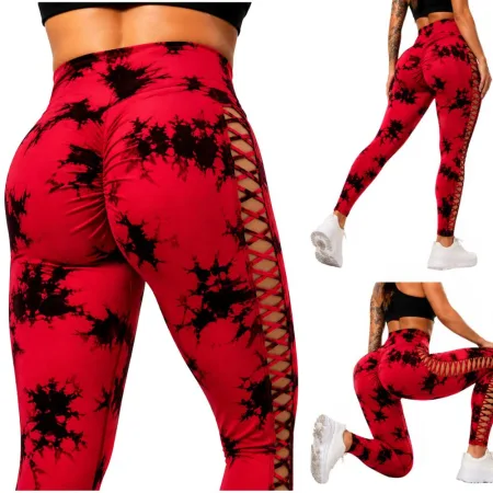 Legginsy damskie push up marmurkowe wysoki stan modelujące fitness S/M