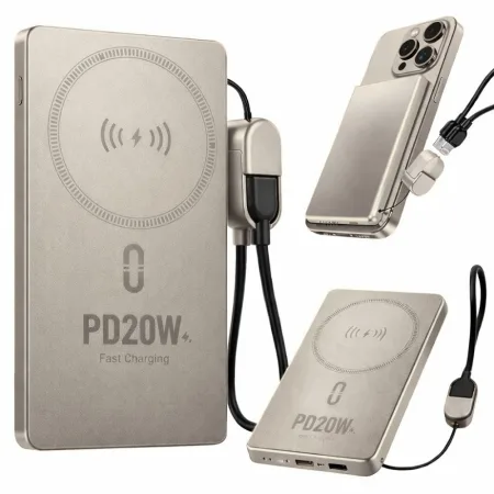 Powerbank szybkie ładowanie 5000 mah 20w usb-c usb-l qc 3.0 bezprzewodowy