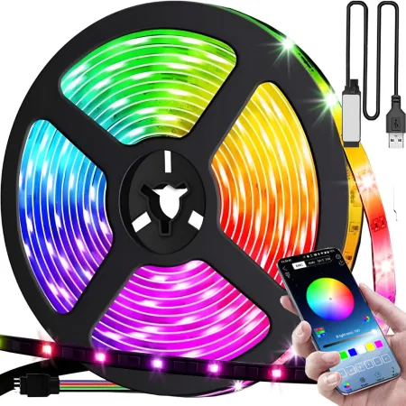 Taśma LED RGB 5 m wodoodporna Bluetooth sterowanie aplikacją i pilotem