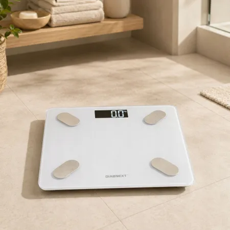 Waga łazienkowa elektroniczna 180kg biała szklana lcd analityczna slim fit