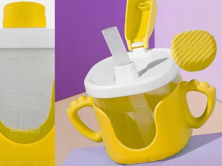 Kubek niekapek dla dziecka do picia silikonowe uchwyty 300ml ze słomką